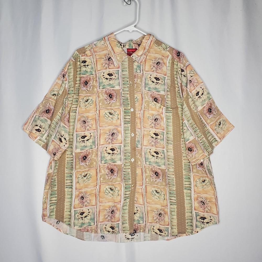 Cc Hughes 90s Button Shirt Womens 24W Pastel Floral Short Sleeve Collar‎ Grunge